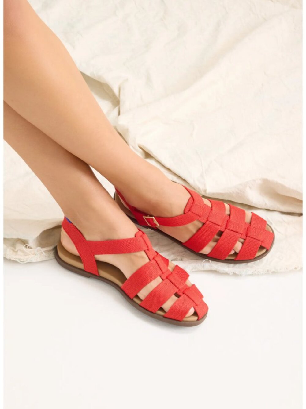 Rothy's The Fisherman Sandal Knit Vacation Buckle Stretch in Scarlet Red 6